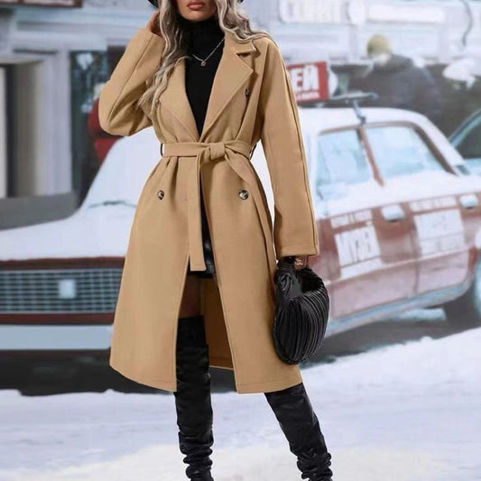 Classic Women's Belted Double-Breasted Trench Coat